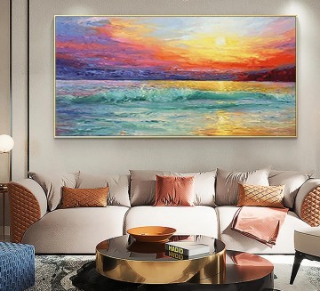 decoration decor group panels decorative Painting - Abstract Sunrise Ocean beach art wall decor seashore